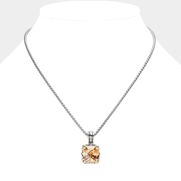 Topaz Facet Cut Pendant Stone Necklace - Picture 2 of 3